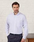 Savile Row Company Men's Classic Fit White Blue Stripe Long Sleeve Oxford Shirt