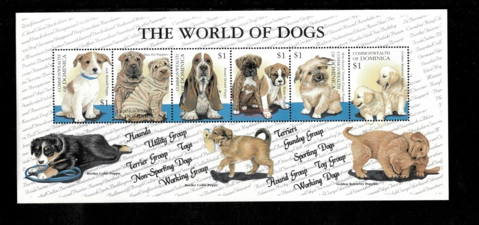 Dominica 2000 - Perros cachorros - Hoja de 6 estampillas - Scott #2193 - MNH Foto 1 de 1