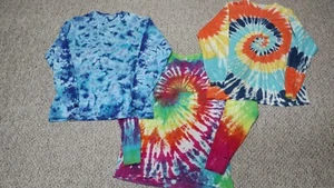 Vintage 90s Tie Dye Blank Shirt Lot(3) Beach Surf Long sleeve Retro Hippy Dead - Picture 1 of 8