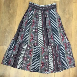 Monsoon Peasant Skirt Block Print Hippie Boho Elastic Waist Y2K Vintage Medium - Picture 1 of 12