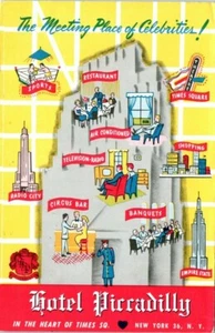 New York City NYC Postcard Hotel Piccadilly NY West 45th Street Meet Celebrities - Picture 1 of 2