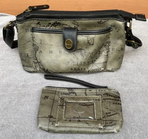 B.O.C Shoulder Bag Purse Voyage 11" Green Leather Handbag Plus Coin Purse - Picture 1 of 17