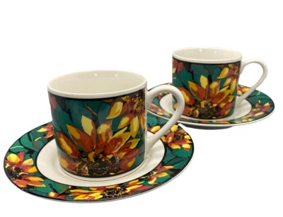 Juego de tazas y platillos girasol vintage años 90 Sue Zipkin Foto 1 de 3