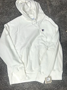 Champion Reverse Weave Men's XL White Cotton Blend Hooded Sweatshirt Hoodie - Picture 1 of 5