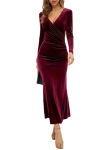 Langes luxuriöses Abend Samt Kleid burgund Langarm Gr. 46 GV470020924B - Bild 1 von 4