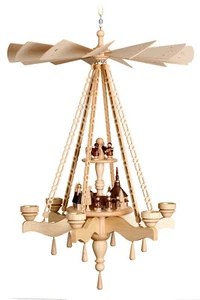 85cm Hänge-Pyramide 2 Etagen Seiffener Dorf Teelicht Deckenpyramide Erzgebirge - Bild 1 von 1