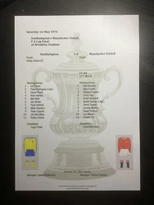 Foglio partita finale FA Cup 1975-76 Southampton v Manchester United - Foto 1 di 1