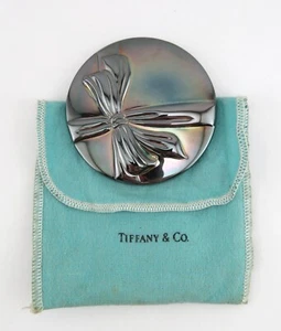 Tiffany & Co - Espejo de mano tocador de bolsillo - Arco de cinta - Plateado ~ #7303 - Imagen 1 de 7