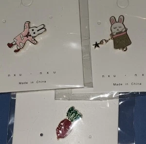 Rabbit Enamel Pins: Magic Bunny-Bunny Pajamas-Carrot, 3 Tiny Easter Pins - Picture 1 of 7