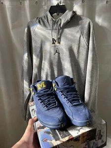 BUNDLE! Used Jordan 12 Retro-Michigan sz 11.5, New Jordan Michigan Hoodie sz XL - Picture 1 of 5