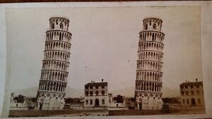 1880'S Antique Stereoview Photograph - Leaning Tower Of Pisa - Italy