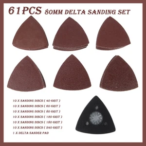 61Pcs 80mm Delta Sanding Discs Set for Wolf Stanley Worx Oscillating Multitools - Picture 1 of 11