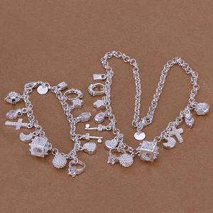 wedding charm Silver Fashion Beautiful Pendant Bracelet Necklace set jewelry - Picture 1 of 1