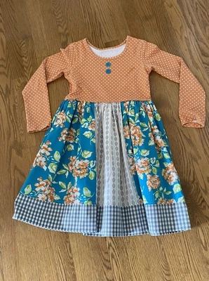 Vestido de cosecha de otoño Eleanor Rose talla para niñas. Naranja Polkadot, gris Gingham 8-10�� Foto 1 de 4