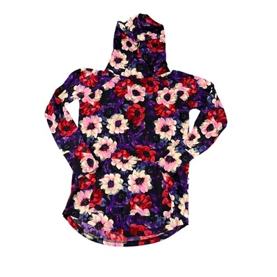 Women’s LuLaRoe S Floral Hooded Sweatshirt – Purple Multicolor Print Excellent - Image 1 of 4