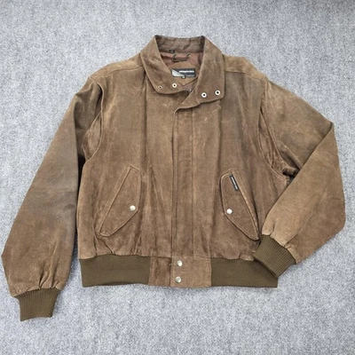 Chaqueta de Colección Solo Miembros Para Hombres 46 Marrón Gamuza Cuero Bombardero Hecha en Corea Años 80 Foto 1 de 4