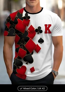 Men’s Poker Playing Cards Crew Neck T-shirt Size 42 XL Breathable Polyester - Picture 1 of 4
