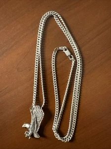 Southwestern Shube massiver Sterling Silber Adler Anhänger 925 und Kette 37,8 g TW - Bild 1 von 4