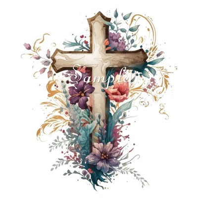 Cruz cristiana floral - Bloque/panel de edredón de arte de tela - 100 % algodón - 10221 Foto 1 de 4