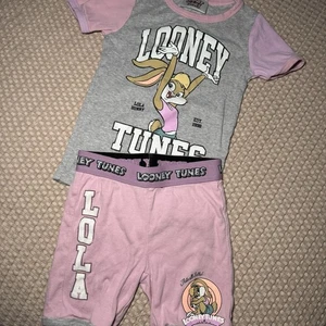 Space Jam Pajamas Set T Shirt Shorts Looney Tunes Lola Bugs Bunny Girl Boy Sz 6 - Picture 1 of 4