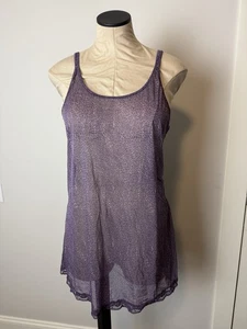 Vintage Y2K Victoria Secret Slip Dress Large Purple Sheer Leopard Mesh Side Slit - Picture 1 of 12