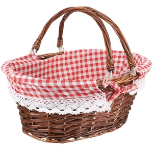 Cesta de picnic con asa cesta tejida cesta de frutas cesta de almacenamiento de mimbre - Imagen 1 de 12