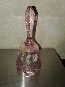 Gorgeous 6.5" Tall Vintage Fenton Pink Hand Painted Glass Bell Floral Signed - Picture 1 of 12