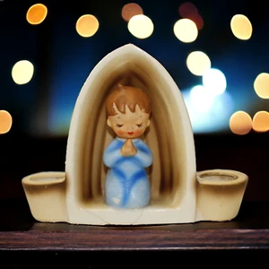 Vintage MCM 1960 Holt Howard Praying Boy Dual Twin Candle Holder - Picture 1 of 8