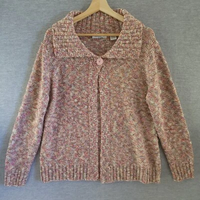 Liz Claiborne Sweater Womens PL Brown Pink Colorful Cardigan Single Button Warm - Image 1 of 4