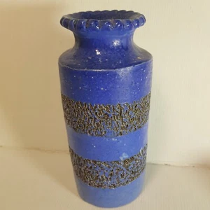 Vintage Pottery Vase Blue & Black Signed Andre To Base MCM - Picture 1 of 10
