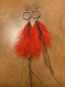 Feather Earrings. Delicate Whispy Light Weight. With Silver Tone Hoop Setting. - Picture 1 of 3