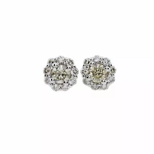 14Kt Gold 0.67 Ct Genuine Natural Diamond Halo Stud Earrings - Picture 1 of 8
