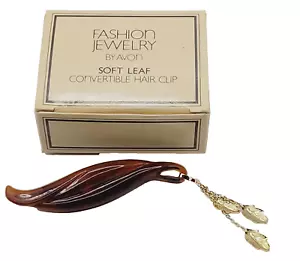 Barrette Avon 1983 Soft Leaf Convertible Hair Clip Gold Tone Leaves with Box - Picture 1 of 15