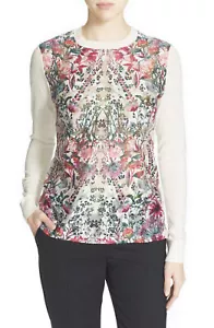 TED BAKER Layered Bouquet rose flower floral print knit jumper sweater top 2 10 - Picture 1 of 12