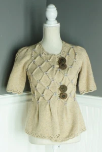 anthropologie leifsdottir Lisel  Cardigan Sz XS  Chunky Sweater  Beige - Picture 1 of 4