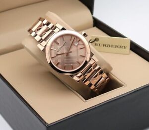 NEW GENUINE BURBERRY BU9146 LADIES THE CITY ROSE GOLD STAINLESS STEEL WATCH 
