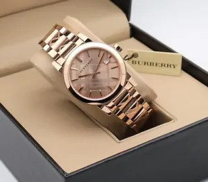 NEW GENUINE BURBERRY WOMENS WATCH STAINLESS STEEL ROSE GOLD THE CITY BU9146 GIFT - Picture 1 of 4