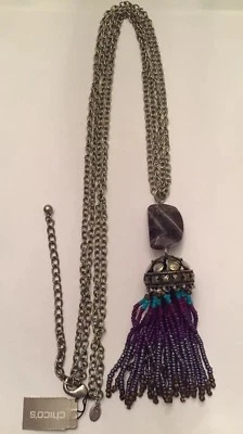 Colar Chico’s “Laiki Borla” Pedra de Ametista Azul Semente Bead Cinza Novo com etiquetas Org $49 - Imagem 1 de 4