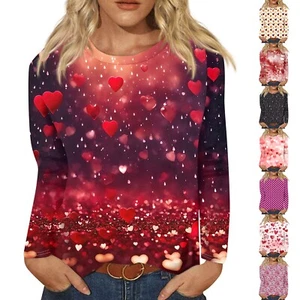 Women's Fashion Long Sleeve Valentine's Day Printed Round Neck Casual Top - Picture 1 of 36