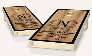 Etiqueta engomada laminada envoltura de vinilo con nombre personalizado de boda Cornhole Board Dec - Imagen 1 de 5