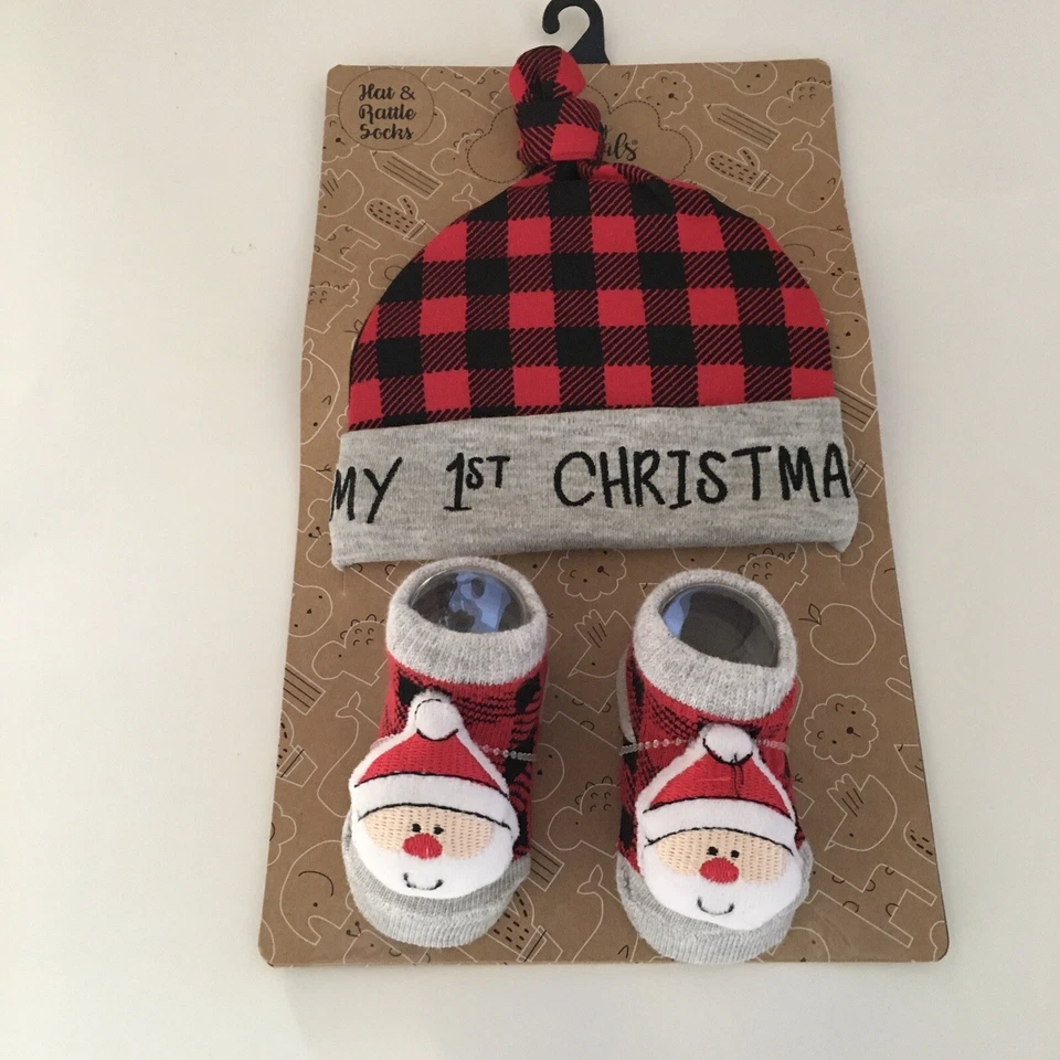 NEW Baby Essentials Baby Christmas Hat & Socks “My First Christmas” - Image 1 of 4