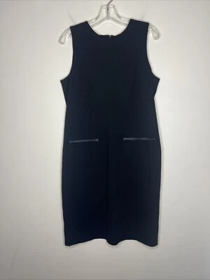 Talbots Women’s Shift Dress Size 10 Black Sleeveless Faux Leather Trim Office  - Image 1 of 4