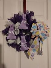 Easter mesh,  purple White, New,  handmade, Small Bunnies 