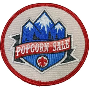 Boy Scouts Popcorn Sale Patch BSA Round Blue Gray Red White Mountains 210106 - Picture 1 of 3