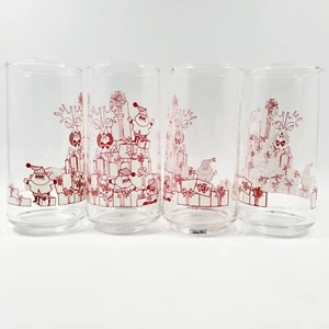 Vintage Crisa Clearly Santa and Presents 16 Unzen Glas Becher MCM Weihnachten 4er Set - Bild 1 von 8