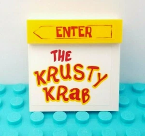 LEGO Minifigure Sign Krusty Krab Sign Bar Diner Restaurant ENTER Door Sponge Bob - Picture 1 of 1