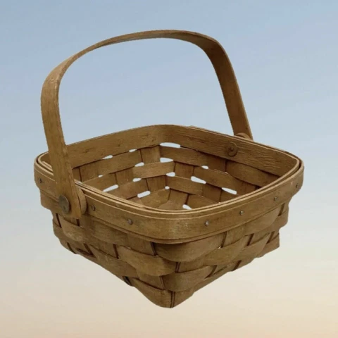 Vintage 1989 Longberger Basket Square with Handle Signed Bottom Cover