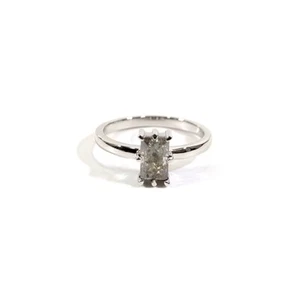 Solitaire 1/2CT Salt and Pepper Diamond Engagement Ring Emerald Rose Cut Silver - Picture 1 of 9