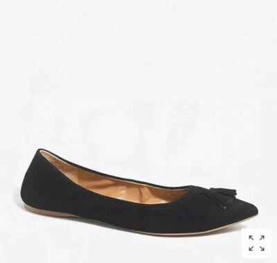 Nuevo JCrew Negro Gamuza Elastizado Borla Ballet Planos Talla 7 Punta $98 Foto 1 de 4