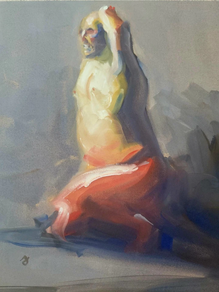 J M Johnson - Original Contemporáneo Abstracto Hombre Desnudo Figura Pintura Gouache Foto 1 de 4